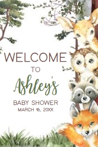 645 Woodland Animals Baby Shower Welcome Sign 20x30: 645 Woodland Animals Baby Shower Welcome Sign