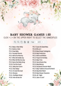 635 Pink Floral Sleeping Elephant Baby Shower Games Bundle 2: 635 Pink Floral Sleeping Elephant Baby Shower Games
