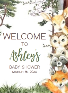 645 Woodland Animals Baby Shower Welcome Sign 11x15: 645 Woodland Animals Baby Shower Welcome Sign