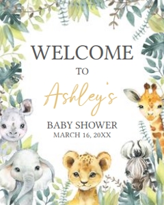 648 Jungle Safari Wild One Baby Shower Welcome Sign 16x20: 648 Jungle Safari Wild One Baby Shower Welcome Sign