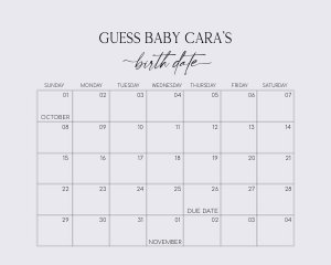 647 White Minimalist Baby Shower Calendar design preview