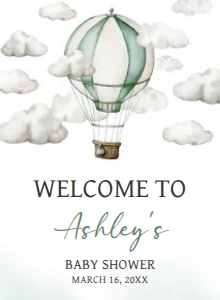 646 Green Adventure Awaits Hot Air Balloon Baby Shower Welcome Sign design preview