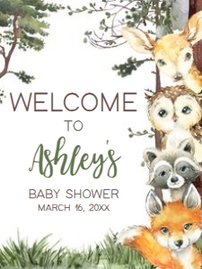 645 Woodland Animals Baby Shower Welcome Sign 18x24: 645 Woodland Animals Baby Shower Welcome Sign