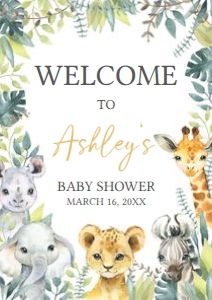 648 Jungle Safari Wild One Baby Shower Welcome Sign A1: 648 Jungle Safari Wild One Baby Shower Welcome Sign