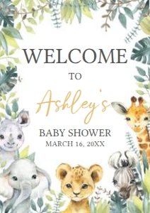 648 Jungle Safari Wild One Baby Shower Welcome Sign A4: 648 Jungle Safari Wild One Baby Shower Welcome Sign