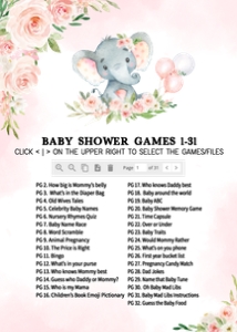 615 Pink Floral Balloon Elephant Baby Shower Games Bundle 1: 615 Pink Floral Balloon Elephant Baby Shower Games
