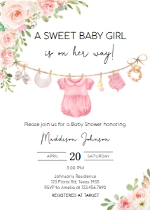 649 Baby Girl Clothes Baby Shower Invitation design preview