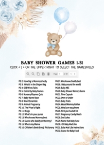 622 Blue Boho Bear Balloon Baby Shower Games Bundle 1: 622 Blue Boho Bear Balloon Baby Shower Games