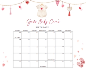 651 A Little Sweetheart Baby Shower Calendar 10x8: 651 A Little Sweetheart Baby Shower Calendar