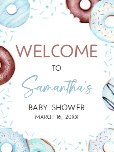 652 Blue Donuts and Diapers Baby Shower Welcome Sign 18x24: 652 Blue Donuts and Diapers Baby Shower Welcome Sign