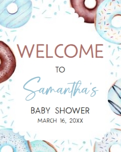 652 Blue Donuts and Diapers Baby Shower Welcome Sign 16x20: 652 Blue Donuts and Diapers Baby Shower Welcome Sign