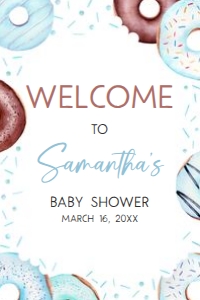 652 Blue Donuts and Diapers Baby Shower Welcome Sign 24x36: 652 Blue Donuts and Diapers Baby Shower Welcome Sign
