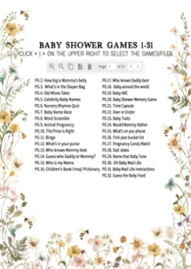 639 Bee Wildflower Baby Shower Games Bundle 1: 639 Bee Wildflower Baby Shower Games