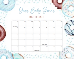 652 Blue Donuts and Diapers Baby Shower Calendar 20x16: 652 Blue Donuts and Diapers Baby Shower Calendar
