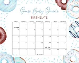652 Blue Donuts and Diapers Baby Shower Calendar 10x8: 652 Blue Donuts and Diapers Baby Shower Calendar