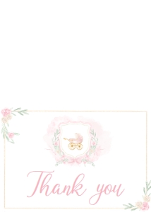 658 Pink Gold Carriage Crest Baby Shower Thank You Card: 658 Pink Gold Carriage Crest Baby Shower Invitation Set