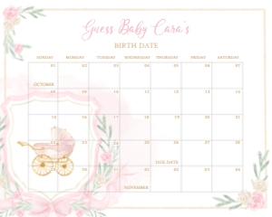 658 Pink Gold Carriage Crest Baby Shower Calendar 20x16: 658 Pink Gold Carriage Crest Baby Shower Calendar