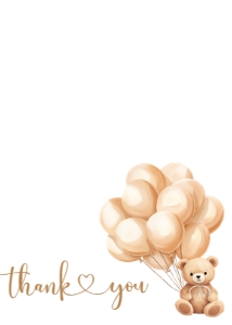 665 Brown Balloons Bear Baby Shower Thank You Card: 665 Brown Balloons Bear Baby Shower Invitation Set