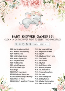 635 Pink Floral Sleeping Elephant Baby Shower Games Bundle 1: 635 Pink Floral Sleeping Elephant Baby Shower Games