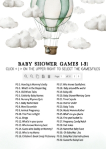 646 Green Adventure Awaits Hot Air Balloon Baby Shower Games design preview