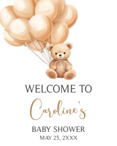665 Brown Balloons Bear Baby Shower Welcome Sign 16x20: 665 Brown Balloons Bear Baby Shower Welcome Sign