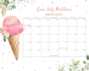 333 Pink Ice Cream Baby Shower Calendar 10x8: 333 Pink Ice Cream Baby Shower Calendar