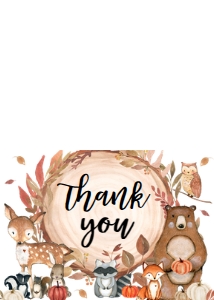 406 Pumpkin Fall Wood Slice Woodland Animals Baby Shower Thank You Card: 406 Fall Pumpkin Wood Slice Woodland Animals Baby Shower Invitation Set
