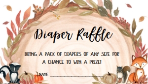 406 Fall Pumpkin Wood Slice Woodland Animals Baby Shower Diaper Raffle: 406 Fall Pumpkin Wood Slice Woodland Animals Baby Shower Invitation Set