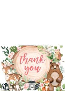403 Pink Wood Slice Woodland Animals Baby Shower Thank You Card: 403 Floral Wood Slice Woodland Animals Baby Shower Invitation Set