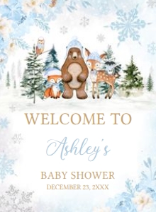 560 Blue Winter Woodland Animals Baby Shower Welcome Sign 11x15: 560 Blue Winter Woodland Animals Baby Shower Welcome Sign