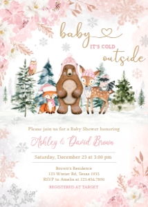 558 Pink Winter Woodland Animals Baby Shower Invitation: 558 Pink Winter Woodland Animals Baby Shower Games