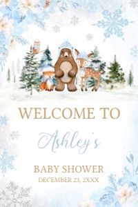 560 Blue Winter Woodland Animals Baby Shower Welcome Sign 24x36: 560 Blue Winter Woodland Animals Baby Shower Welcome Sign