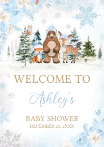 560 Blue Winter Woodland Animals Baby Shower Welcome Sign A3: 560 Blue Winter Woodland Animals Baby Shower Welcome Sign