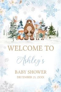 560 Blue Winter Woodland Animals Baby Shower Welcome Sign 20x30: 560 Blue Winter Woodland Animals Baby Shower Welcome Sign