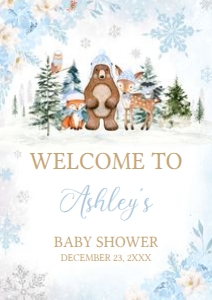 560 Blue Winter Woodland Animals Baby Shower Welcome Sign A1: 560 Blue Winter Woodland Animals Baby Shower Welcome Sign