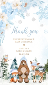 560 Blue Winter Woodland Animals Baby Shower Favor Tag: 560 Blue Winter Woodland Animals Baby Shower Favor Tag