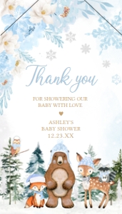560 Blue Winter Woodland Animals Baby Shower Favor Tag with Line: 560 Blue Winter Woodland Animals Baby Shower Favor Tag