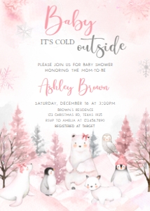 568 Pink Arctic Animals Baby Shower Invitation: 568 Pink Arctic Animals Baby Shower Invitation Set