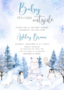 566 Blue Arctic Animals Baby Shower Invitation: 566 Blue Arctic Animals Baby Shower Invitation