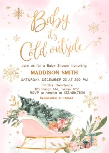 583 Pink Baby It's Cold Outside Sleigh Baby Shower Invitation: 583 Pink Baby It's Cold Outside Sleigh Baby Shower Invitation