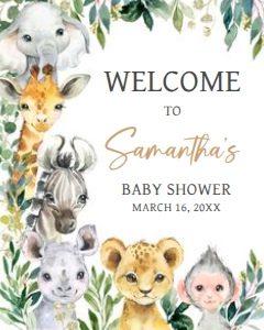 601 Greenery Wild One Safari Baby Shower Welcome Sign 16x20: 601 Greenery Wild One Safari Baby Shower Welcome Sign
