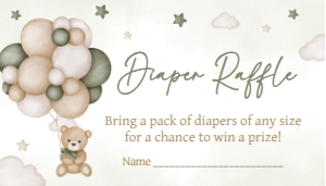 603 Green Bear Balloon Baby Shower Diaper Raffle: 603 Green Bear Balloon Baby Shower Invitation Set