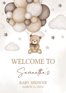 605 Brown Bear Balloon Baby Shower Welcome Sign A2: 605 Brown Bear Balloon Baby Shower Welcome Sign