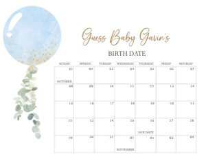 610 Oh Boy Balloon Calendar Baby Shower Calendar 20x16: 610 Oh Boy Balloon Calendar Baby Shower Calendar