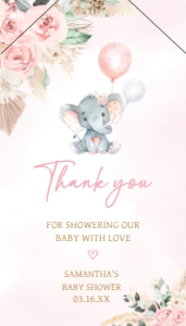 619 Pink Boho Balloon Elephant Baby Shower Favor Tag with Line: 619 Pink Boho Balloon Elephant Baby Shower Favor Tag