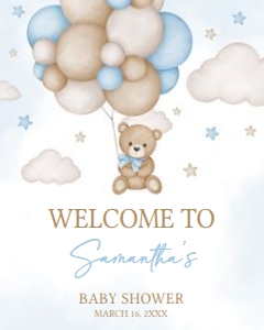 621 Blue Bear Balloon Baby Shower Welcome Sign 16x20: 621 Blue Bear Balloon Baby Shower Welcome Sign