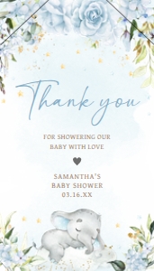 636 Blue Floral Sleeping Elephant Baby Shower Favor Tag with Line: 636 Blue Floral Sleeping Elephant Baby Shower Favor Tag