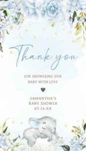 636 Blue Floral Sleeping Elephant Baby Shower Favor Tag: 636 Blue Floral Sleeping Elephant Baby Shower Favor Tag
