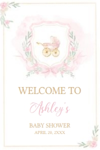 658 Pink Gold Carriage Crest Baby Shower Welcome Sign 20X30: 658 Pink Gold Carriage Crest Baby Shower Welcome Sign