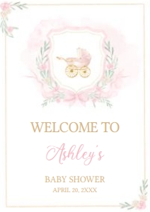 658 Pink Gold Carriage Crest Baby Shower Welcome Sign A4: 658 Pink Gold Carriage Crest Baby Shower Welcome Sign